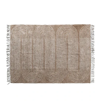 Hello Honey® Brown Boho Cotton Tufted Rug With Arched Geometric Pattern & Fringe, 84" x 60"