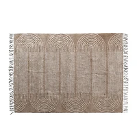Hello Honey® Brown Boho Cotton Tufted Rug With Arched Geometric Pattern & Fringe, 84" x 60"
