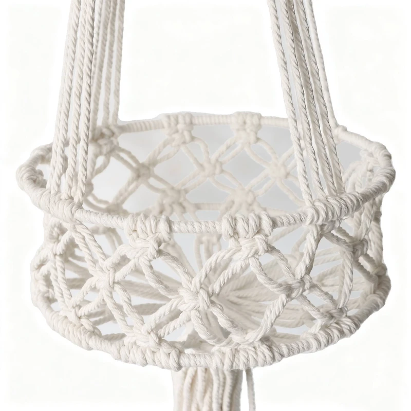 31.5" Natural White Macramé Hanging Basket by Ashland®