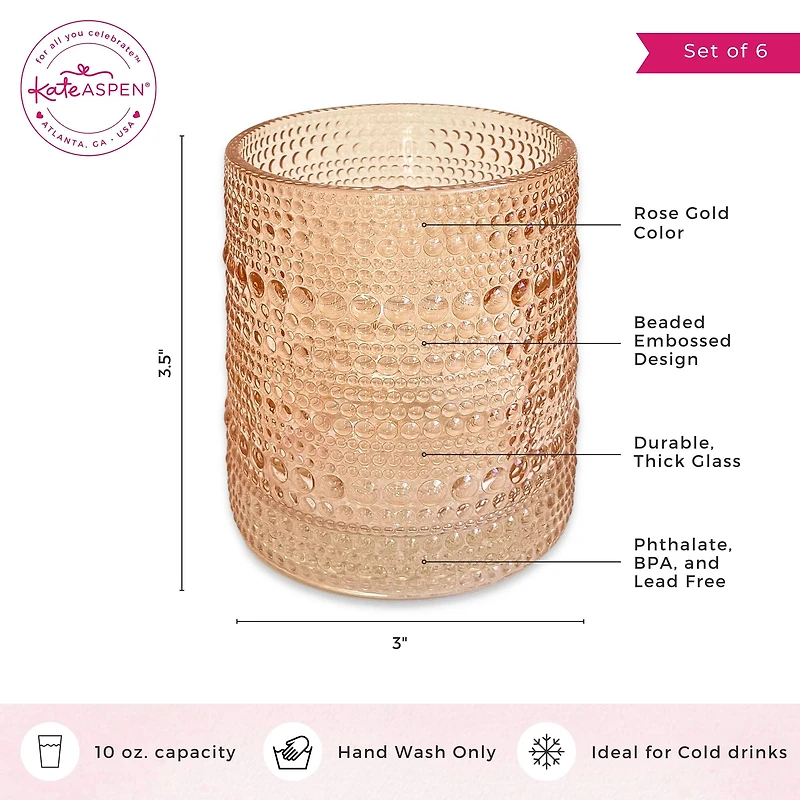 Kate Aspen® 10oz. Textured Beaded Rose Gold Glass, 6ct.