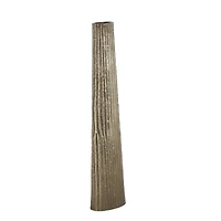 35.5" Brass Aluminum Metal Slim Flat Tall Floor Cone Vase with Textured Ridges
