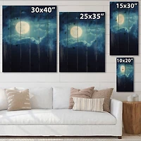 Designart - Full Moon In Cloudy Night Sky III - Nautical & Coastal Print on Natural Pine Wood