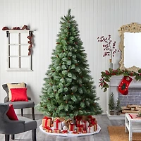 8ft. Unlit Snowed French Alps Mountain Pine Artificial Christmas Tree with Pinecones