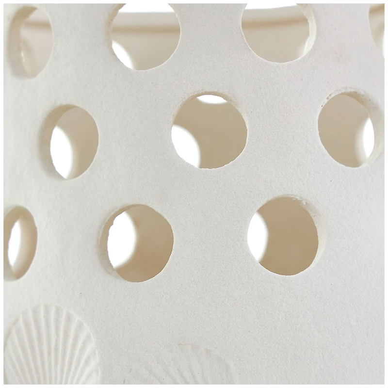 10" White Ceramic Shell Vase with Circular Cutouts