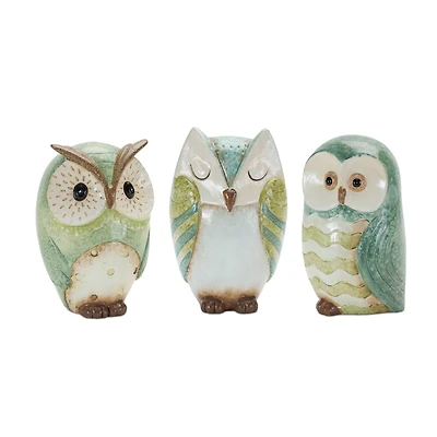 Terra Cotta Owl Figurine Set