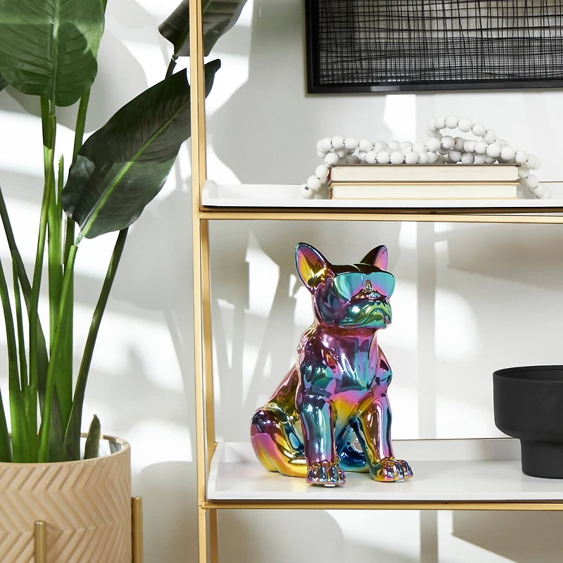 12" Rainbow Ceramic Bulldog Sculpture