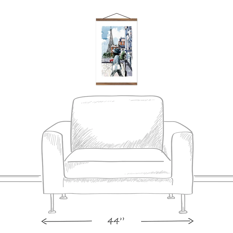 Parisian City Sketch Teak Hanging Canvas