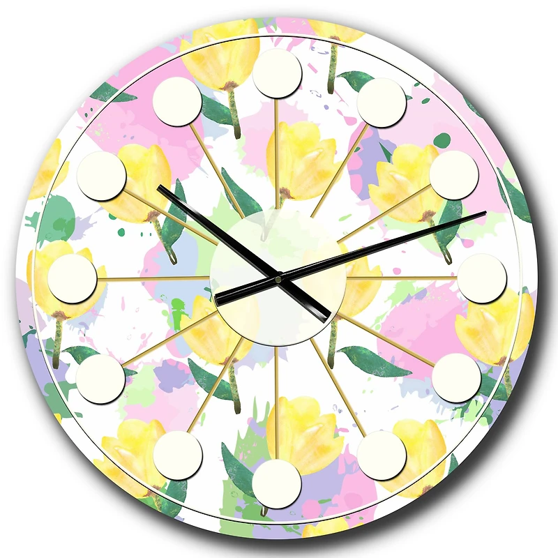Designart 'Floral Pattern With Flowers Mid-Century Modern Wall Clock