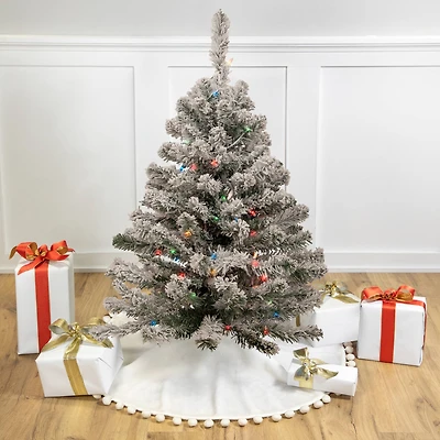 3ft. Pre-Lit Flocked Madison Pine Medium Artificial Christmas Tree, Multicolor Lights