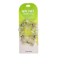 John Bead New Jade Light Green Natural Stone 2-Strand Bracelet with Butterfly Charm