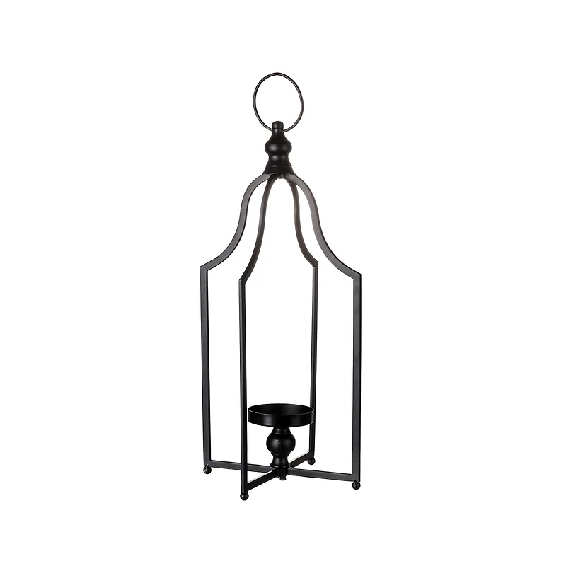 22" Modern Farmhouse Black Metal Candle Lantern