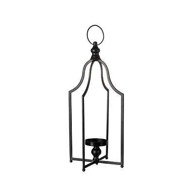 22" Modern Farmhouse Black Metal Candle Lantern