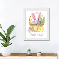 Egg and Chick Basket 12" x 16" White Framed Print Under Plexiglass