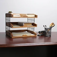 Elegant Designs Natural Wood Desk Organizer Letter Tray with 3 Shelves