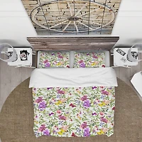 Designart 'Purple Blossoming Orchids and Yellow Butterflies' Floral Bedding Set