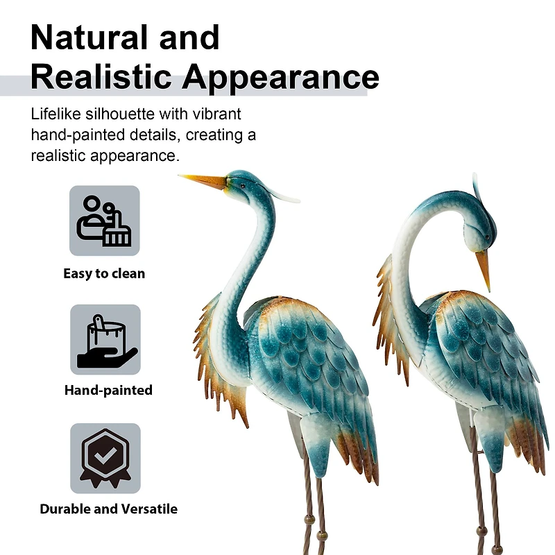 Glitzhome® Metal Standing Crane Garden Statue with Stakes Set