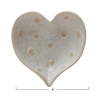 Hello Honey® 4" Dotted Cream Reactive Glaze Stoneware Heart Dishes, 12ct.