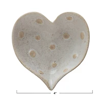 Hello Honey® 4" Dotted Cream Reactive Glaze Stoneware Heart Dishes, 12ct.