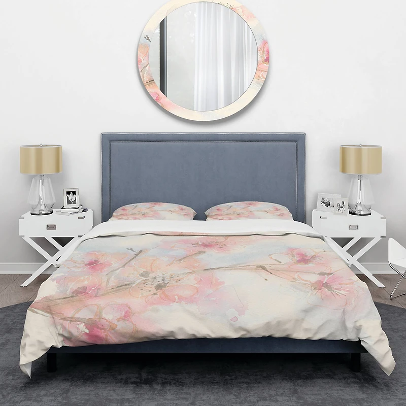 Designart 'Pink Blossoms Branch' Shabby Bedding Set