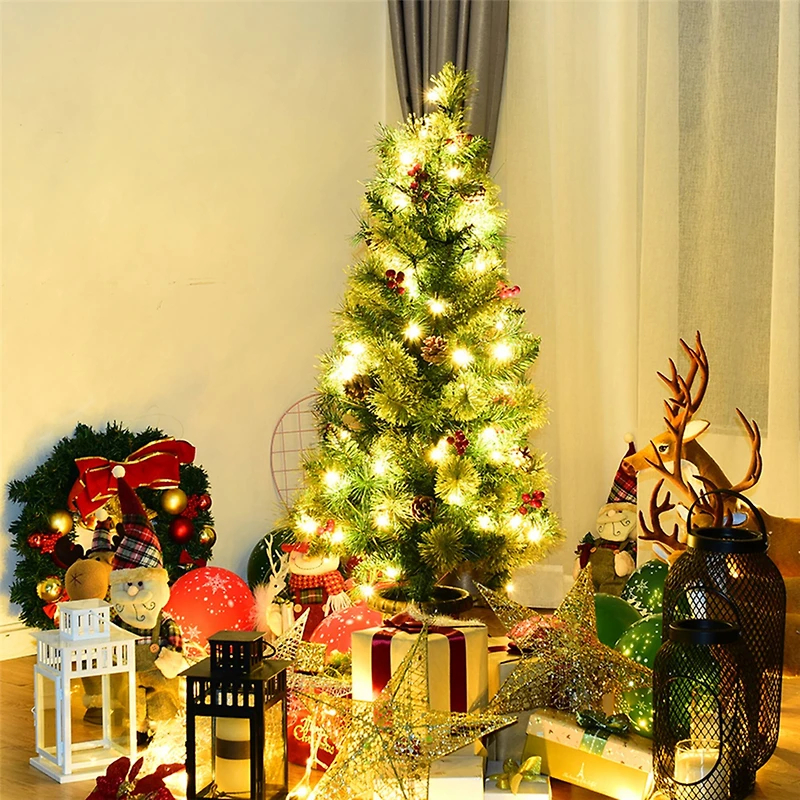 Costway 4ft. Pre-Lit Entrance Artificial Christmas Tree in Gold Urn, Warm White LED Lights