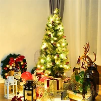 Costway 4ft. Pre-Lit Entrance Artificial Christmas Tree in Gold Urn, Warm White LED Lights