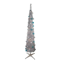 6ft. Pre-Lit Silver & Blue Pre-Decorated Pop-Up Artificial Christmas Tree