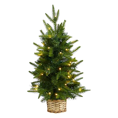 2ft. Pre-Lit Artificial Christmas Tree in Decorative Basket, Clear LED Lights