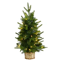 2ft. Pre-Lit Artificial Christmas Tree in Decorative Basket, Clear LED Lights