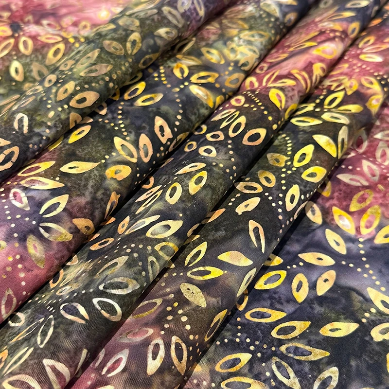 Feldman Premium Indonesian Batik Plum & Olive Leaves Cotton Fabric