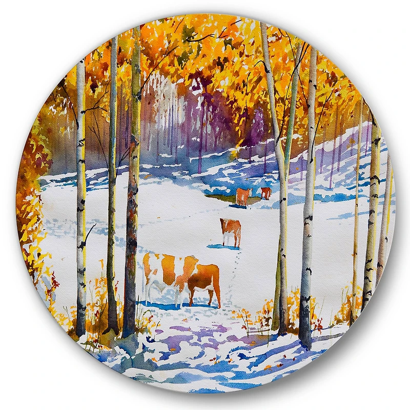 Designart - Cattle In The Early Snow In The Forest