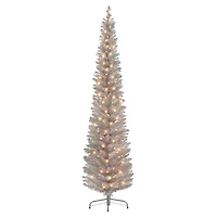 7ft. Pre-Lit Rose Gold Tinsel Artificial Christmas Tree, Clear Lights