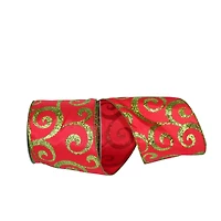 JAM Paper 4" x 10yd. Red & Green Scroll Wired Glitter Ribbon