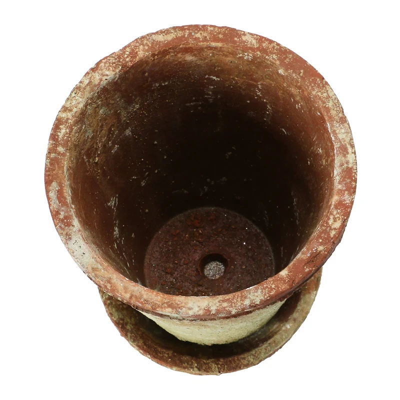 Hello Honey® 7" Distressed Terra Cotta Cement Planter with Saucer Set