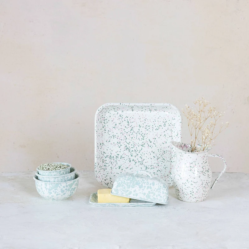 Hello Honey® 8" Blue & White Enameled Splatterware Butter Dish