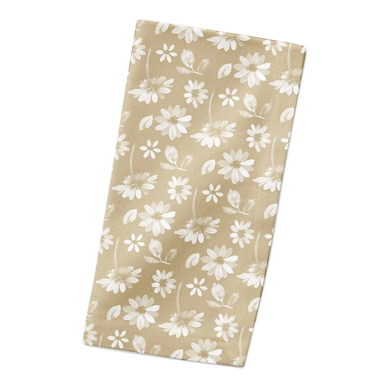 Cream and White Florals Cotton Twill Napkin