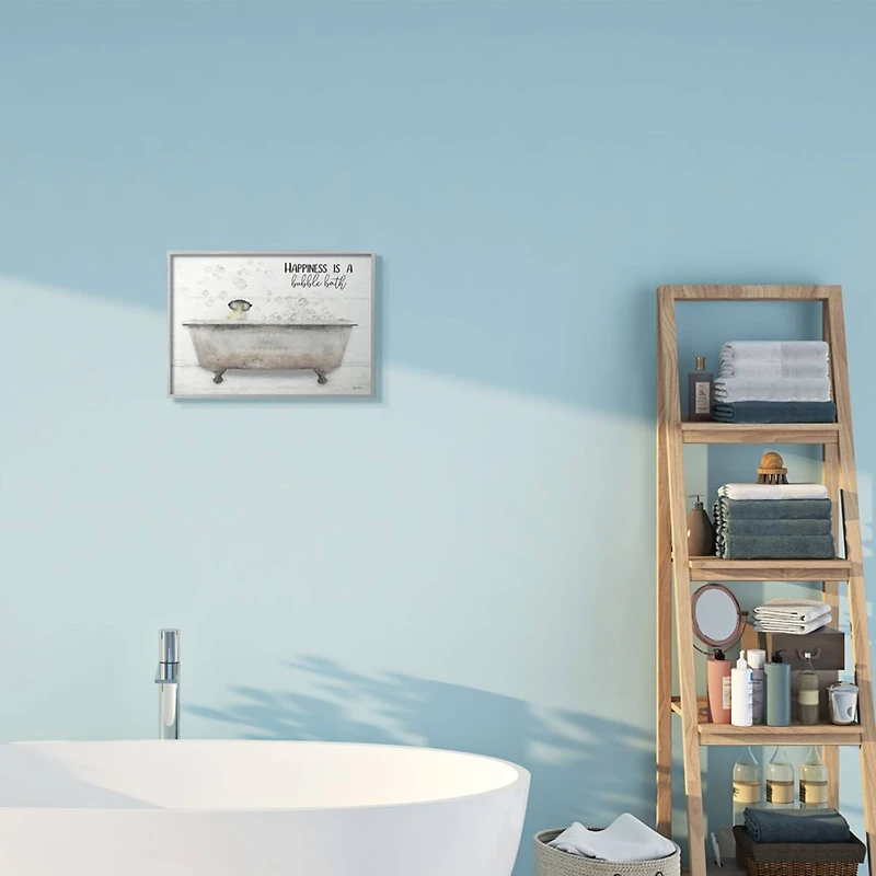 Stupell Industries Happiness is a Bubble Bath Quote Bathroom Tub Chick in Frame Wall Art