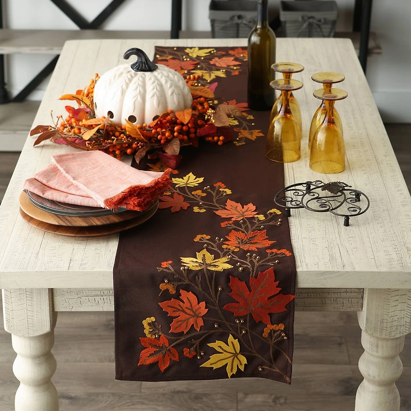 DII® 70" Falling Leaves Embroidered Table Runner