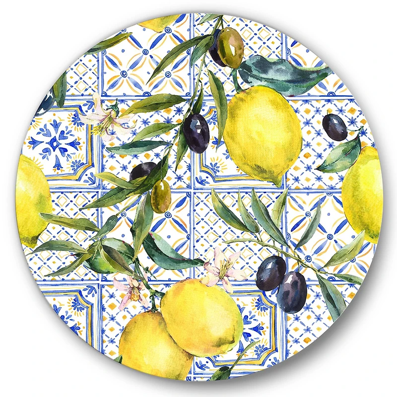 Designart - Lemon Ornament On Blue Geometrical Pattern III