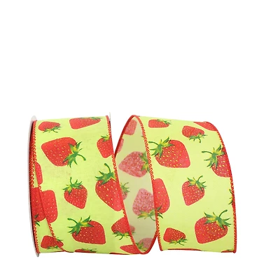 JAM Paper 2.5" x 10yd. Lime & Red Linen Wired Strawberry Ribbon