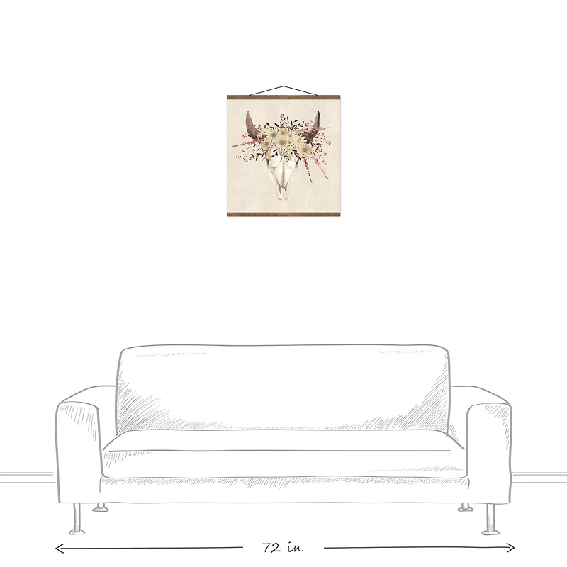 Skull With Flowers 20" x 20" Teak Hanging Canvas