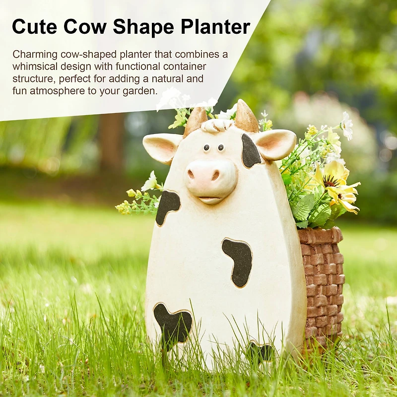 Glitzhome® 13" Cute Cow Statue Planter