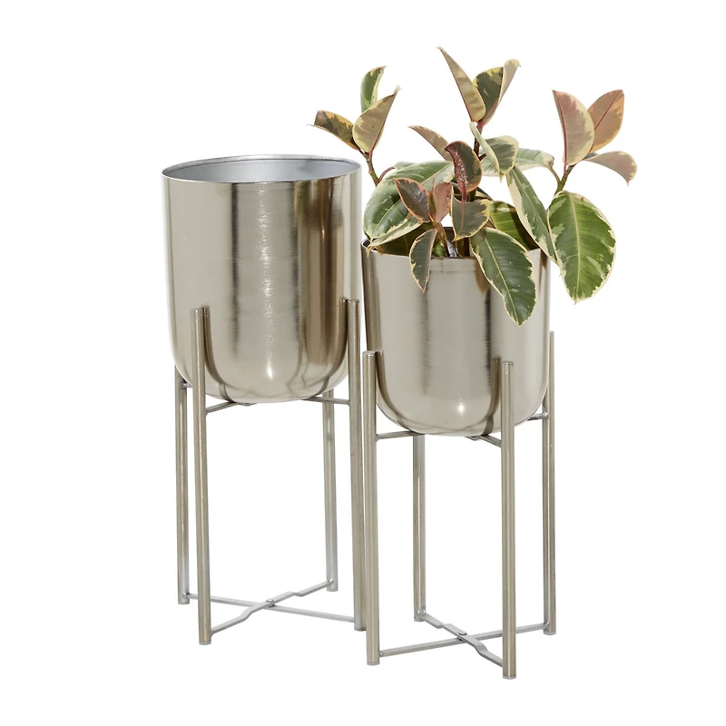 Silver Metal Glam Planter Set