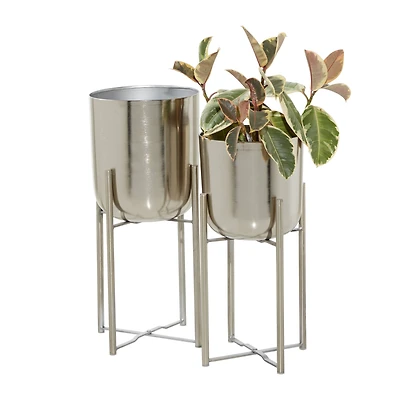 Silver Metal Glam Planter Set