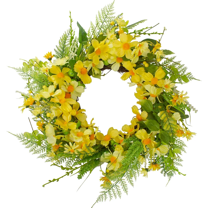23" Yellow & Green Daisy & Berry Floral Spring Wreath