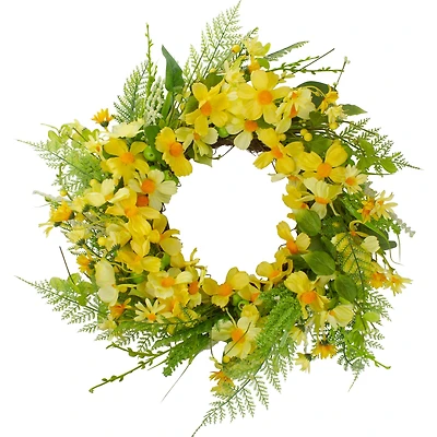 23" Yellow & Green Daisy & Berry Floral Spring Wreath