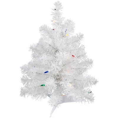 18" Pre-Lit Snow White Artificial Christmas Tree, Multicolor Lights
