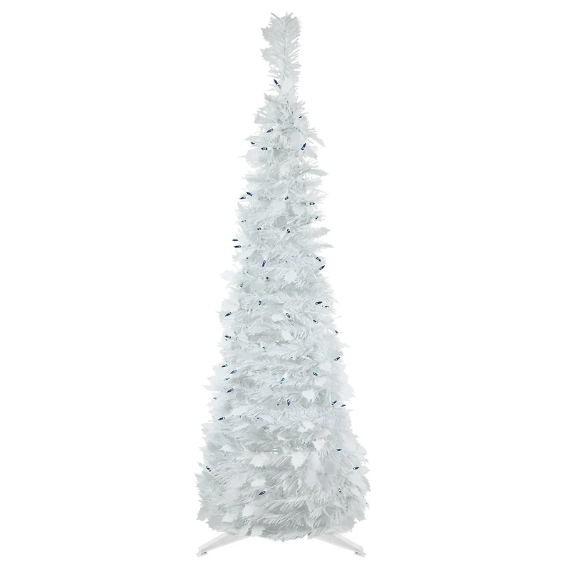 4ft. Pre-Lit White Tinsel Pop-Up Artificial Christmas Tree, Blue Lights