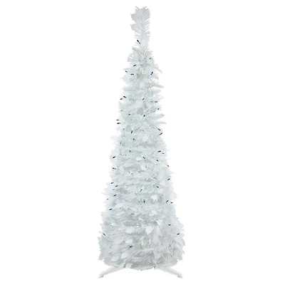 4ft. Pre-Lit White Tinsel Pop-Up Artificial Christmas Tree, Blue Lights