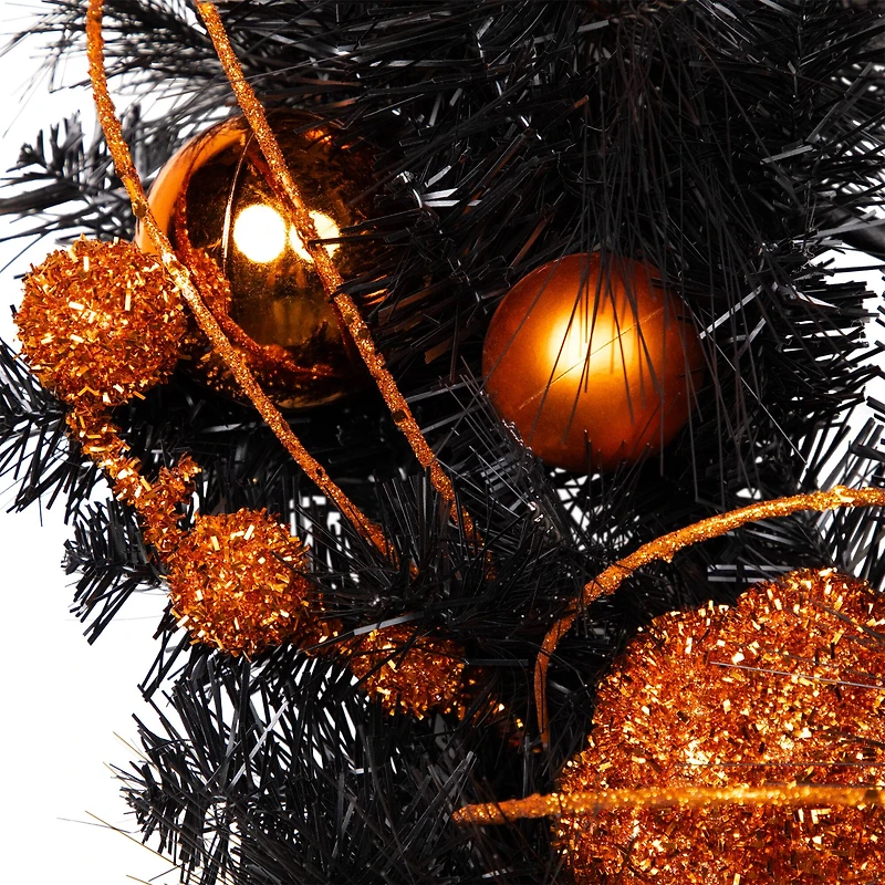 24'' Unlit Orange and Black Witch and Pumpkins Halloween Wreath