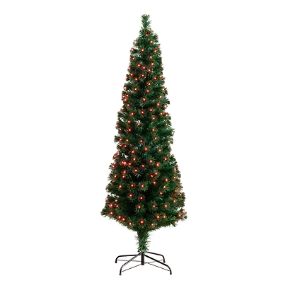 6ft. Fiber Optic Multicolor LED Lights Slim Pine Artificial Christmas Tree